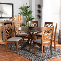 Baxton Studio Jana-Grey/Walnut-7PC Dining Set Jana Modern and Contemporary Grey Fabric Upholstered and Walnut Brown Finished Wood 7-Piece Dining Set